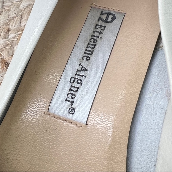Vintage Etienne Aigner Bone White Leather Square Toe Loafers 7.5 Made in Spain - Picture 7 of 13